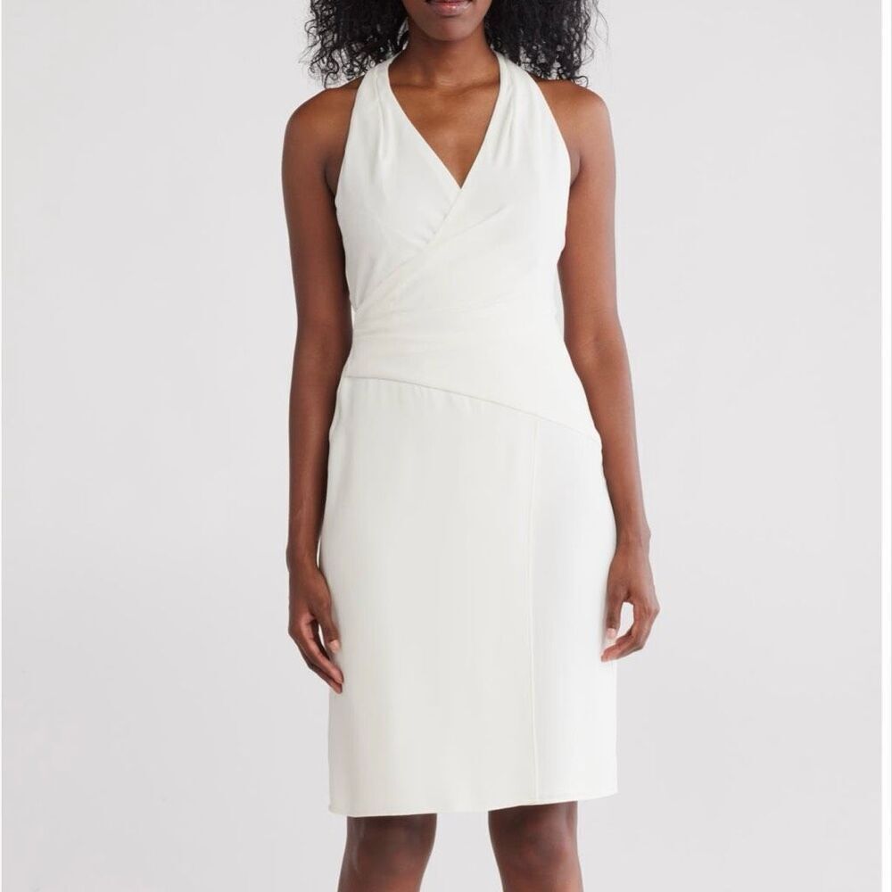 NWT Trina Turk, “Samantha” drape cocktail dress in Whitewash color Size 6